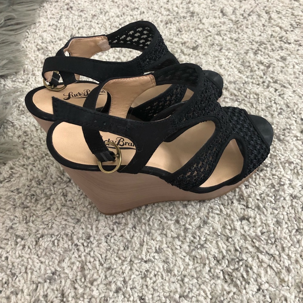 Lucky Brand Black Platform Wedge Sandals